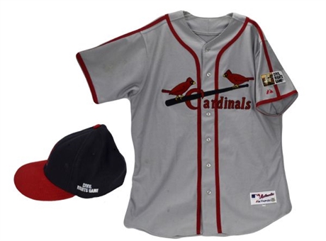 2010 Ryan Ludwick Game-Used ‘Civil Rights Game’ Cardinals Jersey & Hat (MLB Auth and Steiner)